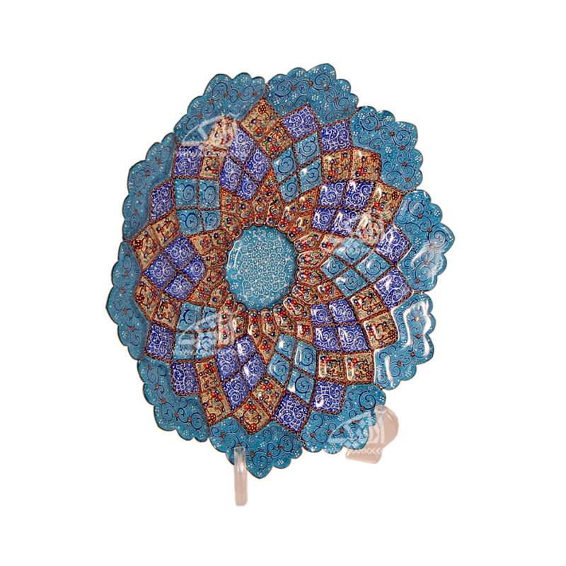 بشقاب مینا کاری گرد آرانیک رنگ آبی طرح آفتابگردان